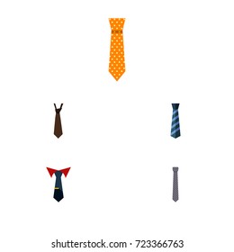 Flat Icon Clothing Set Of Collar, Tie, Cravat And Other Vector Objects. Also Includes Fashion, Cravat, Collar Elements.