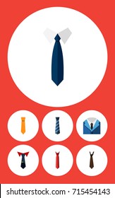 Flat Icon Clothing Set Of Cravat, Suit, Necktie And Other Vector Objects. Also Includes Cravat, Tie, Necktie Elements.