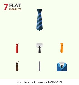 Flat Icon Clothing Set Of Cravat, Collar, Suit And Other Vector Objects. Also Includes Fashion, Collar, Style Elements.