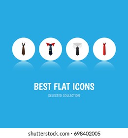 Flat Icon Clothing Set Of Tie, Textile, Tailoring And Other Vector Objects. Also Includes Collar, Cravat, Textile Elements.