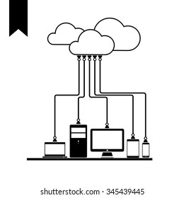 Flat icon Cloud computing technology concept