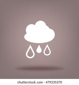 Flat icon. Cloud and drops. Rain comes from the clouds. Drip drop.