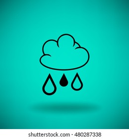 Flat icon. Cloud and drops. Rain comes from the clouds. Drip drop.