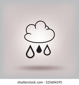 Flat icon. Cloud and drops. Rain comes from the clouds. Drip drop.