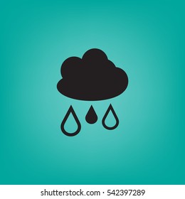 Flat icon. Cloud and drops. Rain comes from the clouds. Drip drop.