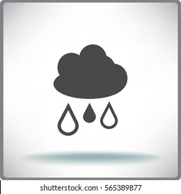 Flat icon. Cloud and drops. Rain comes from the clouds. Drip drop.