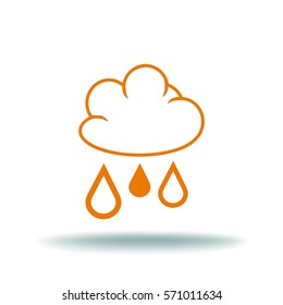 Flat icon. Cloud and drops. Rain comes from the clouds. Drip drop.