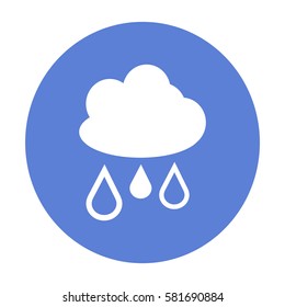Flat icon. Cloud and drops. Rain comes from the clouds. Drip drop.