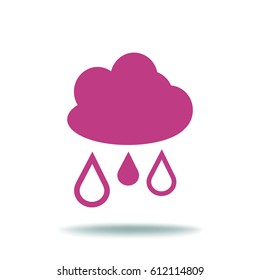 Flat icon. Cloud and drops. Rain comes from the clouds. Drip drop.