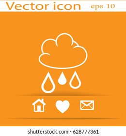 Flat icon. Cloud and drops. Rain comes from the clouds. Drip drop.