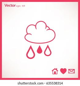Flat icon. Cloud and drops. Rain comes from the clouds. Drip drop.