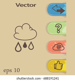 Flat icon. Cloud and drops. Rain comes from the clouds. Drip drop.