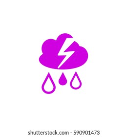Flat icon. Cloud, lightning and rain. Drops fall from the cloud. A flash of lightning.