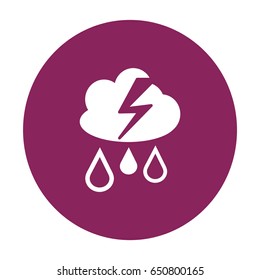 Flat icon. Cloud, lightning and rain. Drops fall from the cloud. A flash of lightning.