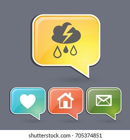 Flat icon. Cloud, lightning and rain. Drops fall from the cloud. A flash of lightning.