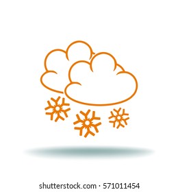 Icono plano. Nube y copos de nieve. De la nieve en la nube.
