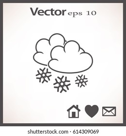 Flat icon. Cloud and snowflakes. From cloud snowing.