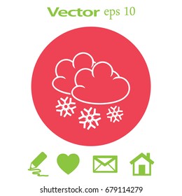 Flat icon. Cloud and snowflakes. From cloud snowing.