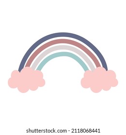 Flat icon clouds and colorful rainbow isolated on white background. Vector illustration.