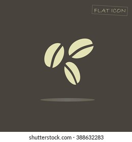 Flat icon of the coffee bean. Coffee bean on a dark background, shadow, vector