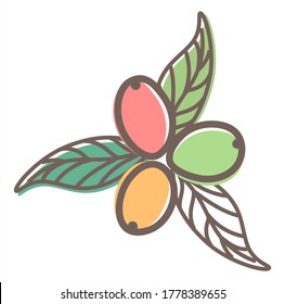 Flat icon of coffee beans leaves. Minimalistic vector design.