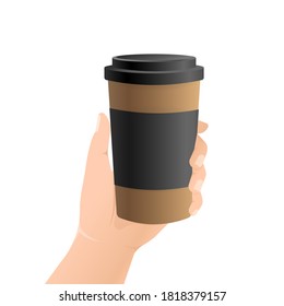 Flat icon with coffee cup with hand. Flat illustration. Coffee to go. Vector illustration.