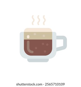 Flat icon of a Coffee Cup with steam. Color illustration in cartoon style. Perfect for café branding, food and drink illustrations, or mobile apps with a cozy theme.