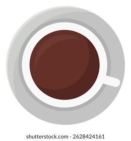 Flat icon of coffee cup top view isolated on white background.