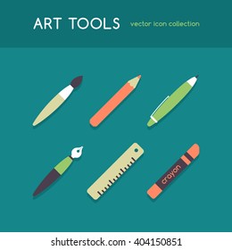 Flat icon collection of art tools