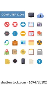 Flat icon collection of computer digital technology elements. Suitable for basic icons of the user interface in graphic technology. Solid flat color computer icon graphic resources.