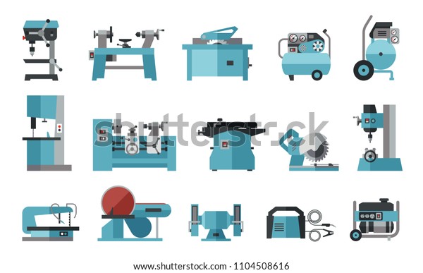 Flat Icon Collection Electric Machine Tools Stock Vector Royalty Free