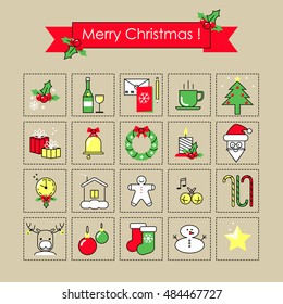 Flat icon collection Outline - Christmas set