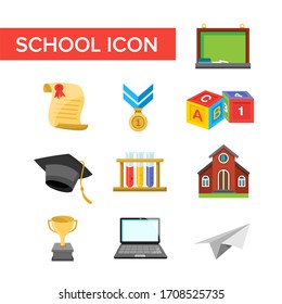 Flat icon collection from school and education. Suitable for design elements of teaching and learning activities, student schools, and children.