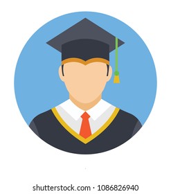 
Flat icon of a college graduate in graduation ceremony outfit
