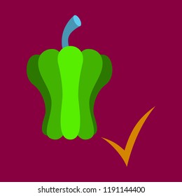 Flat icon of Colored and Sweet Bulgarian Bell Pepper, Paprika Isolated.