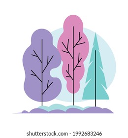 Flat icon with colorful forest foliage and coniferous trees vector illustration