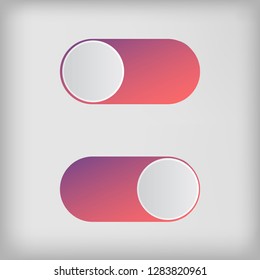Flat icon colorful switchers onoff isolated on white background. Toggle switch icon, blue in on position, grey in off. Template for mobile and web applications. Vector 3d illustration.