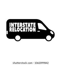 Flat icon for commercial, corporate, office, long distance and interstate relocation company and service with transport van.