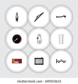 Flat Icon Component Set Of Cambelt, Input Technology, Steels Shafts And Other Vector Objects. Also Includes Gasket, Spherical, Cambelt Elements.