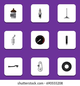 Flat Icon Component Set Of Wheel, Input Technology, Cambelt And Other Vector Objects. Also Includes Tire, Belt, Speed Elements.