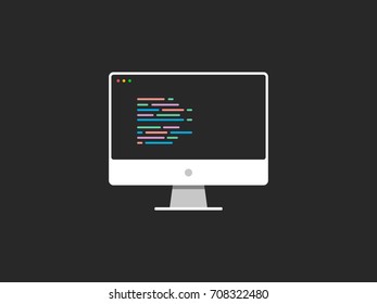 Flat icon computer monoblock on the screen write the code