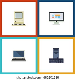 Flat Icon Computer Set Of Computing, Display, Processor And Other Vector Objects. Also Includes Computing, Keyboard, Screen Elements.