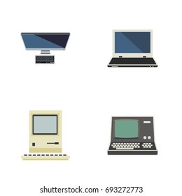 Flat Icon Computer Set Of Computing, PC, Notebook And Other Vector Objects. Also Includes Computing, PC, Retro Elements.