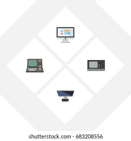 Flat Icon Computer Set Of Display, Technology, PC And Other Vector Objects. Also Includes PC, Retro, Vintage Elements.