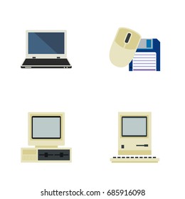 Flat Icon Computer Set Of Computer Mouse, Notebook, Computer And Other Vector Objects. Also Includes Laptop, Retro, Floppy Elements.