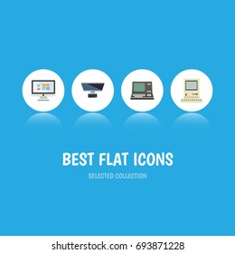 Flat Icon Computer Set Of PC, Technology, Computing And Other Vector Objects. Also Includes Computing, Personal, Vintage Elements.