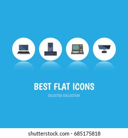 Flat Icon Computer Set Of Processor, Notebook, Technology And Other Vector Objects. Also Includes Keyboard, Laptop, PC Elements.