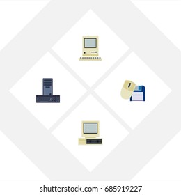 Flat Icon Computer Set Of Processor, Computer, Computing And Other Vector Objects. Also Includes Floppy, PC, Mouse Elements.