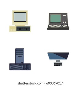 Flat Icon Computer Set Of Technology, PC, Computer And Other Vector Objects. Also Includes Retro, Computer, PC Elements.