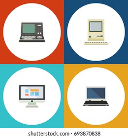 Flat Icon Computer Set Of Technology, Computing, Display And Other Vector Objects. Also Includes Monitor, Notebook, Computer Elements.